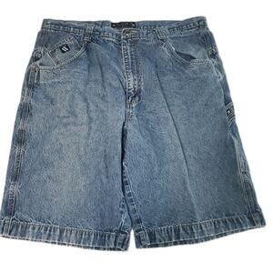 Kani Mens Cargo Jean Shorts Blue Size 40 Cotton Blend Button Zip Pockets